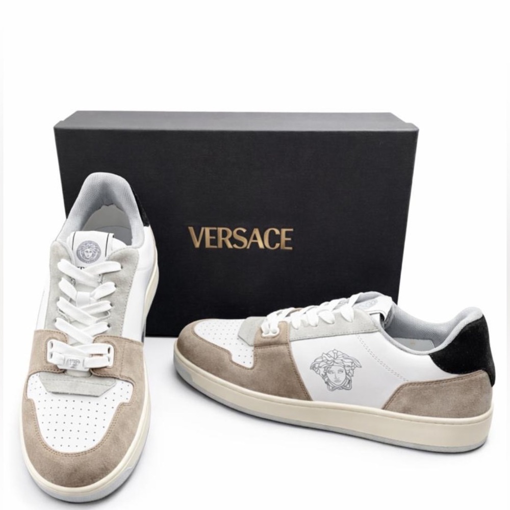 Versace Beige and White Casual Sneakers